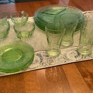 Vintage Green Glass Dinnerware Set